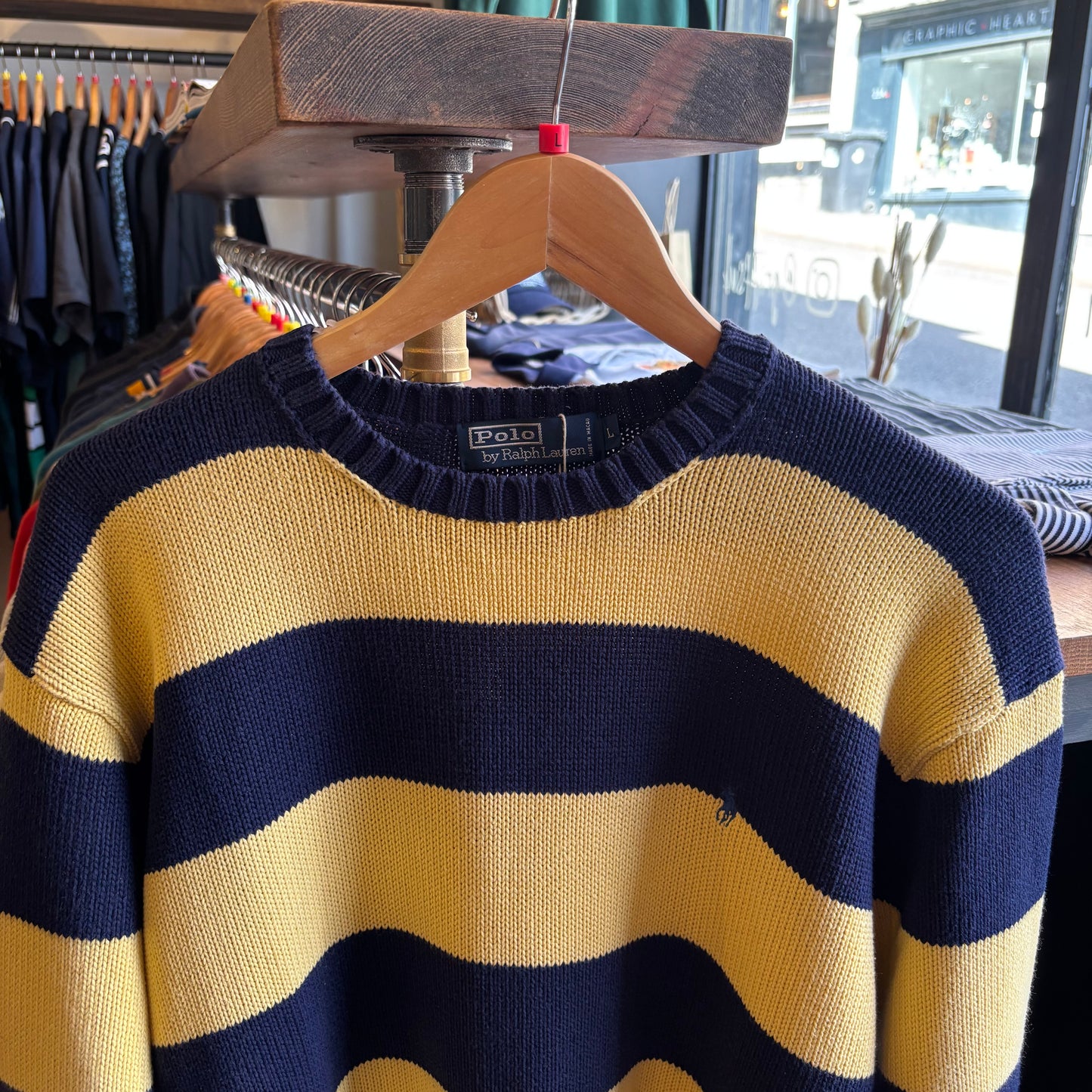 Ralph Lauren Stripe Pullover Knit Jumper Navy/ Yellow (Large)