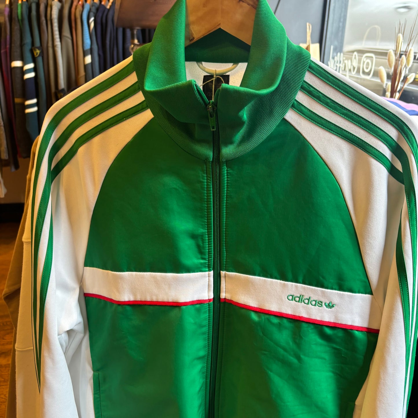 Adidas Zip Up Track Jacket White/ Green (Large)