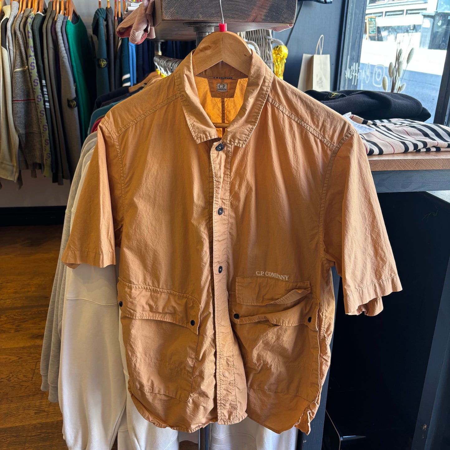 CP Company Button Up Shortsleeve Shirt Orange (Large)