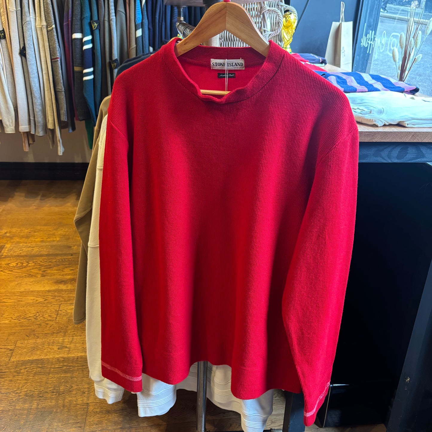 Stone Island A/W 2000 Sleeve Logo Pullover Knit Jumper Red (Large)