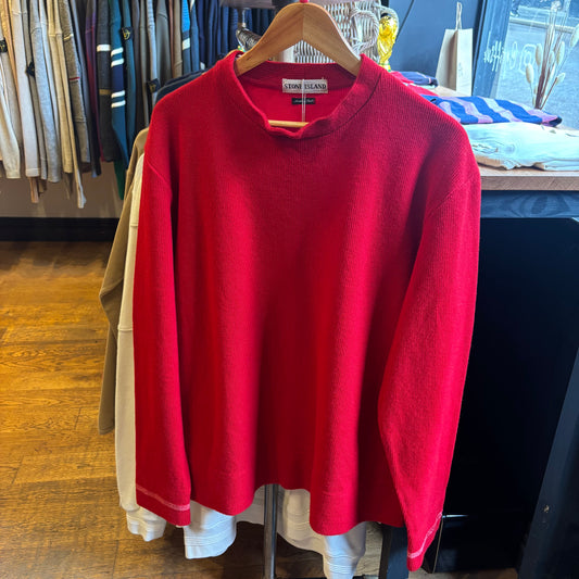 Stone Island A/W 2000 Sleeve Logo Pullover Knit Jumper Red (Large)