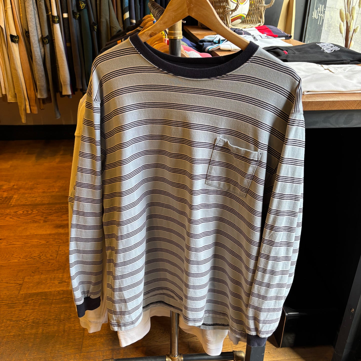 Beams Plus Stripe Longsleeve T-Shirt Grey (XL)