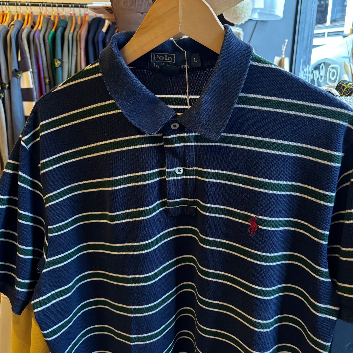 Ralph Lauren Stripe Polo Shirt Navy/ Green (Large)
