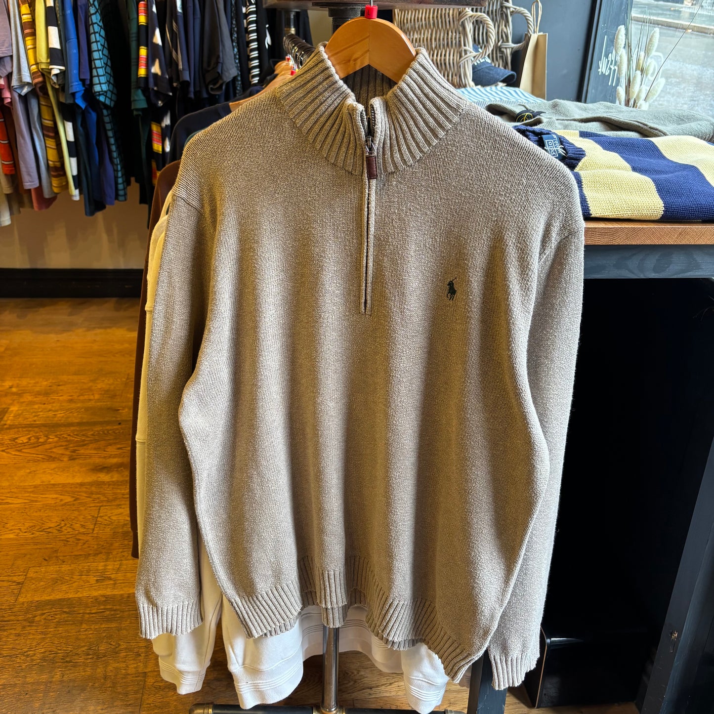 Ralph Lauren Quarter Zip Knit Jumper Beige (Large)