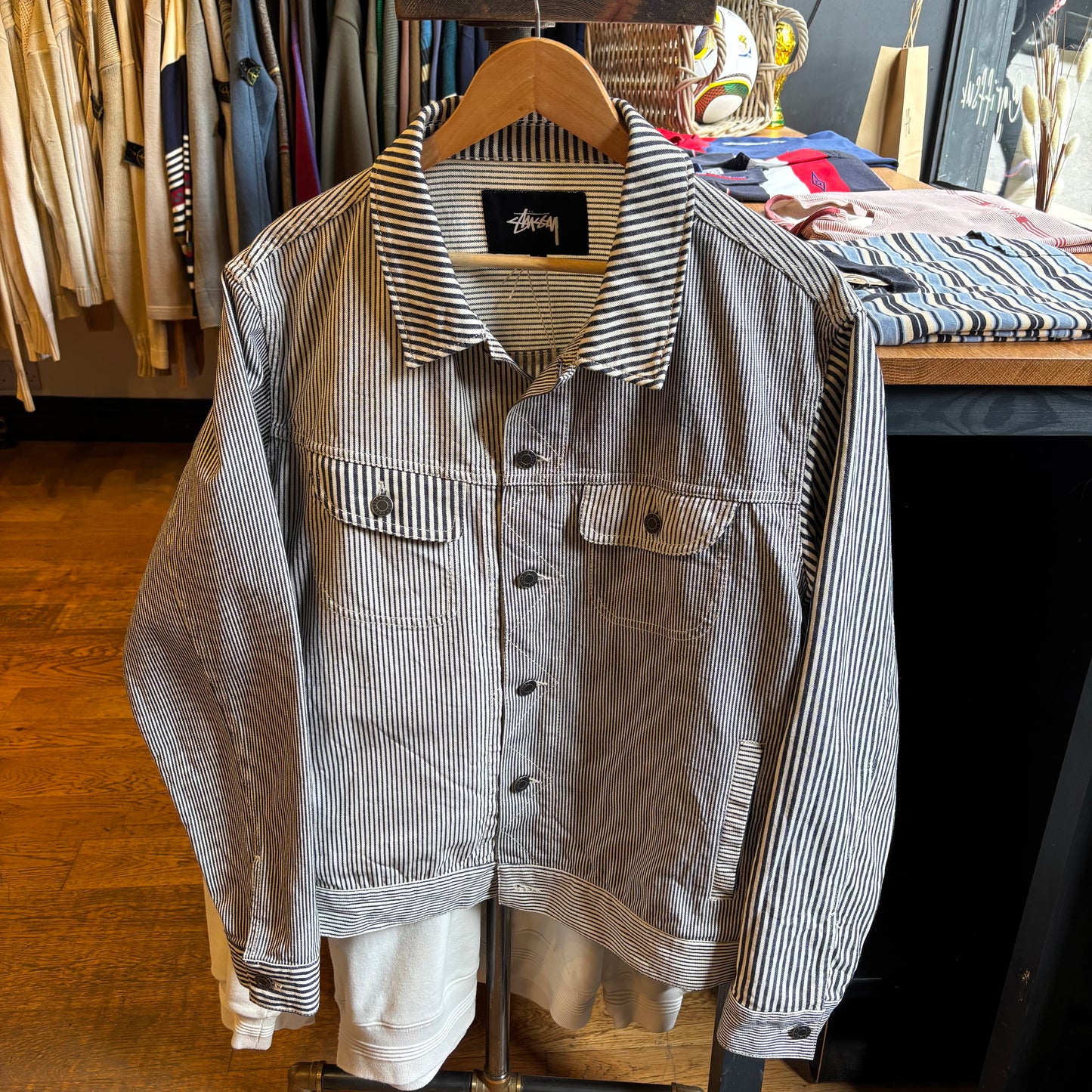 Stussy Mixed Stripe Trucker Jacket White/ Blue (Large)