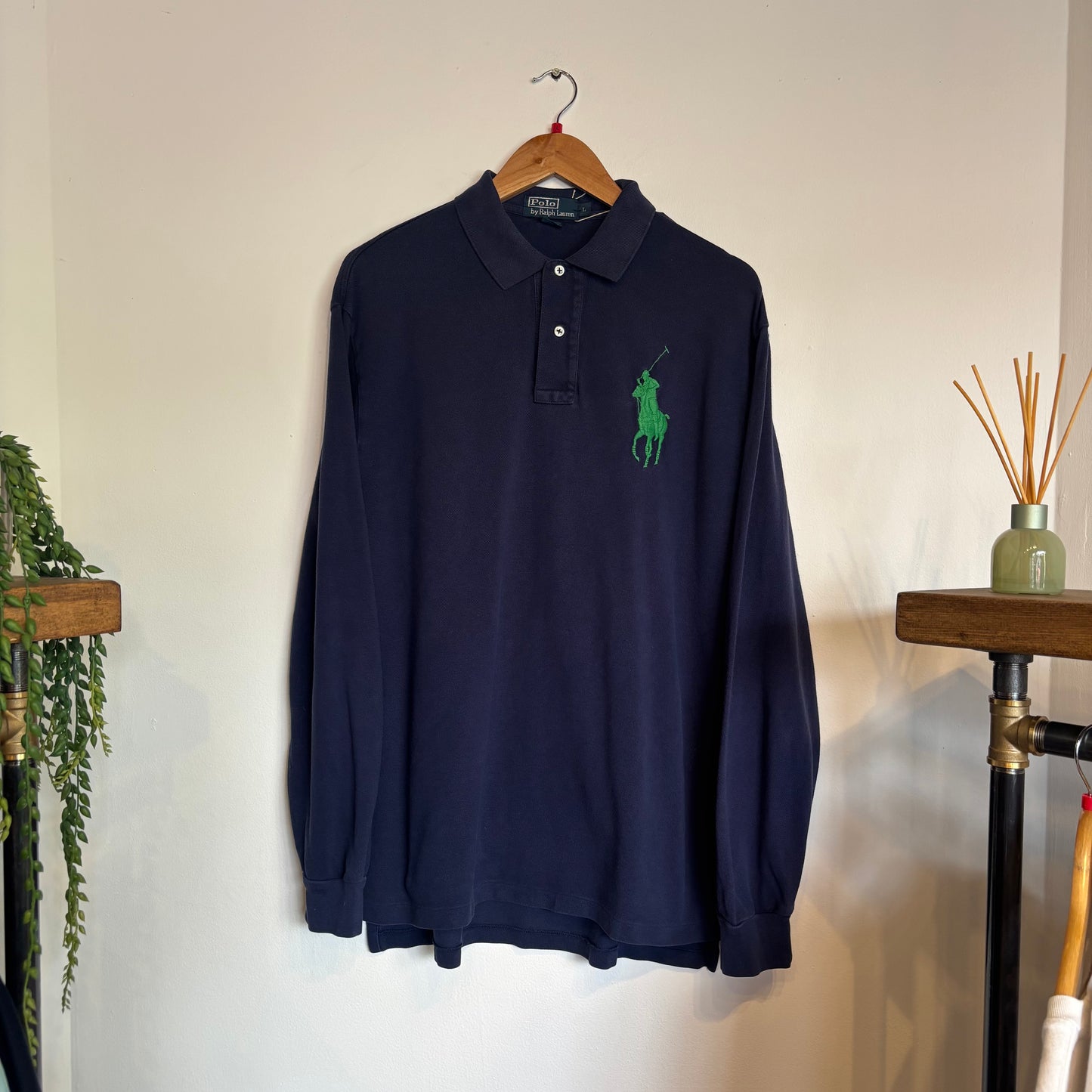 Ralph Lauren Longsleeve Polo Shirt Navy/ Green (Large)