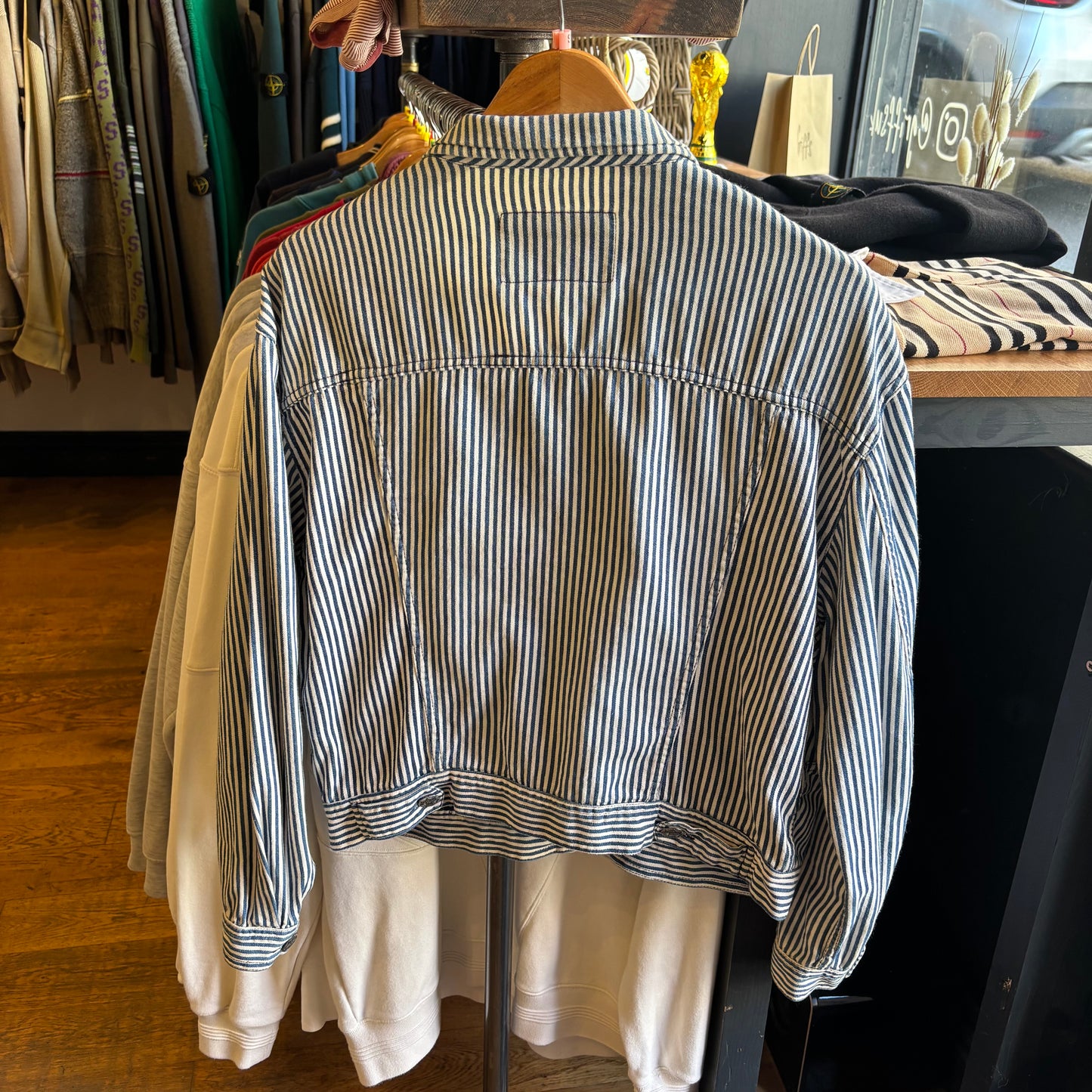 Armani Jeans 90s Gold Tag Pinstripe Jacket White/ Blue (Small)