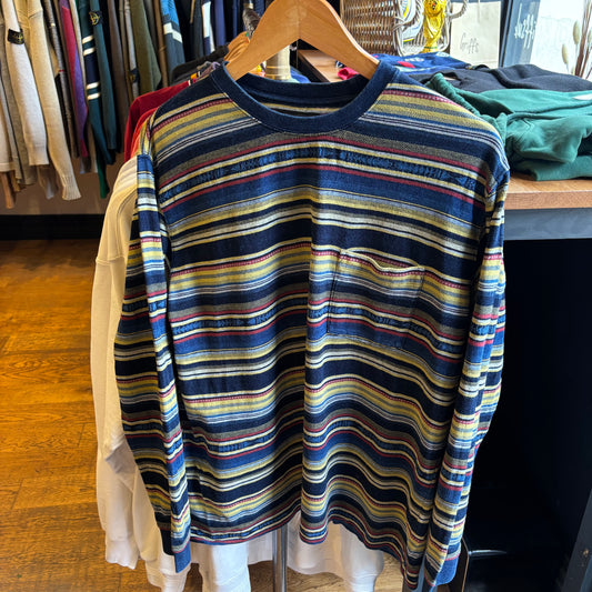 Beams Plus Pocket Jacquard Stripe Longleeve Blue (Large)