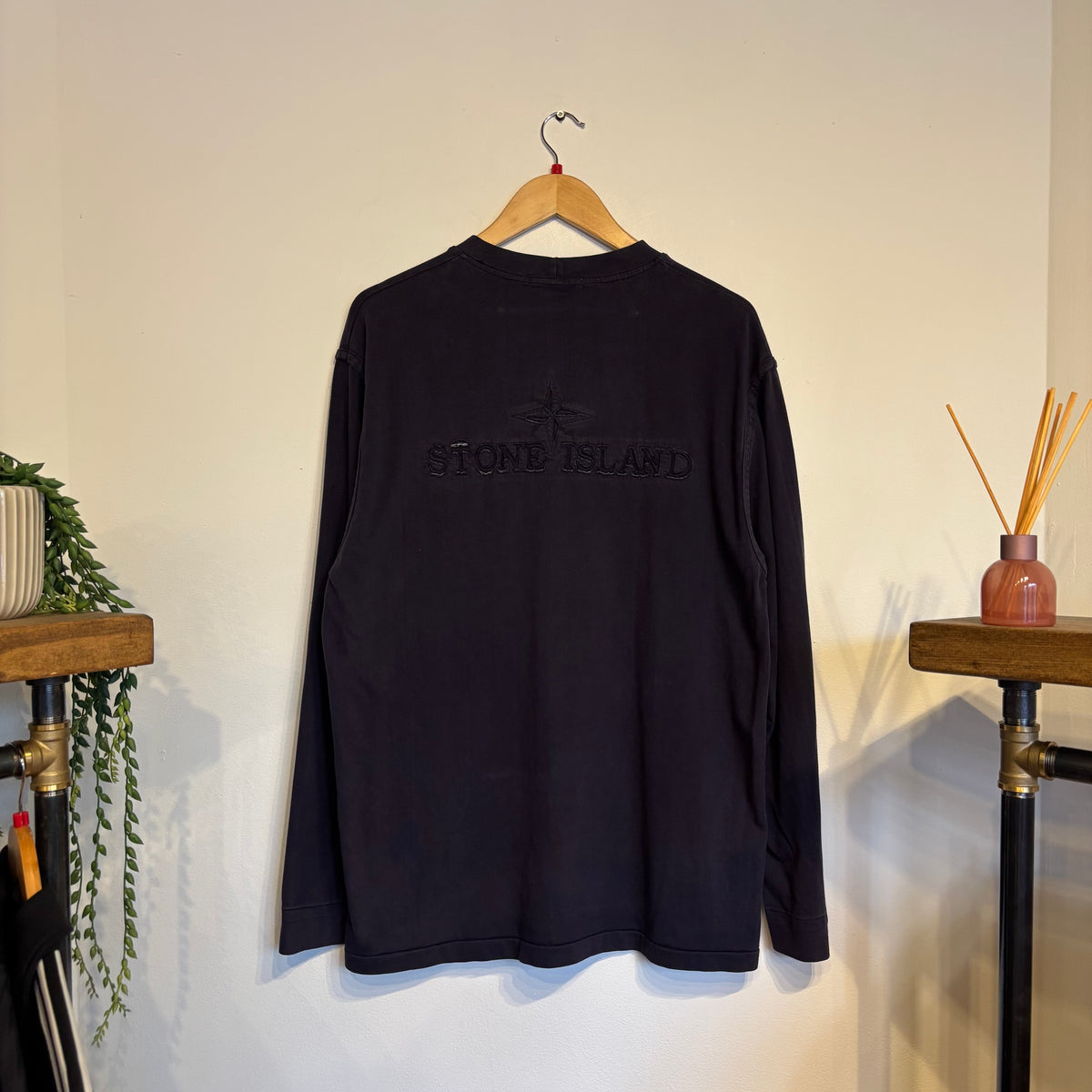 Stone Island 2000s Cutout Logo Longsleeve T-Shirt Navy (Large)