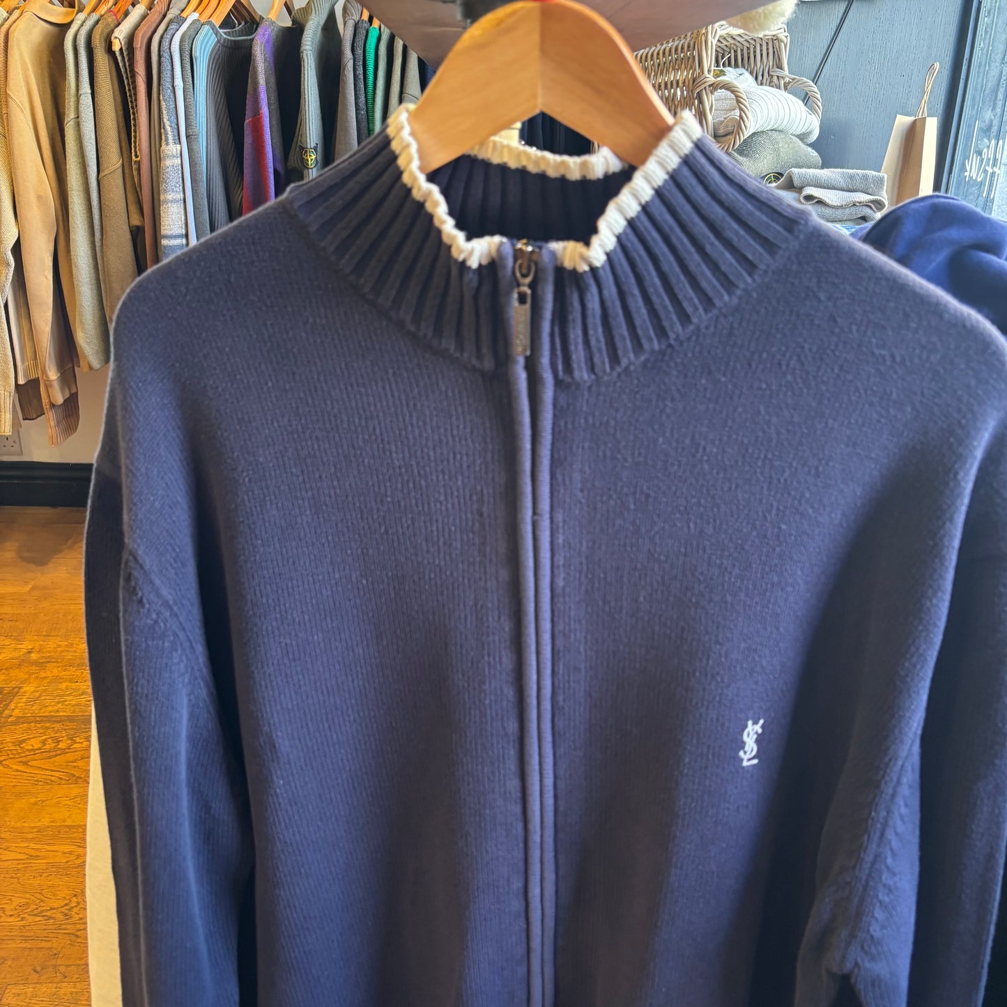 Yves Saint Laurent Full Zip Knit Jumper Navy (Large)