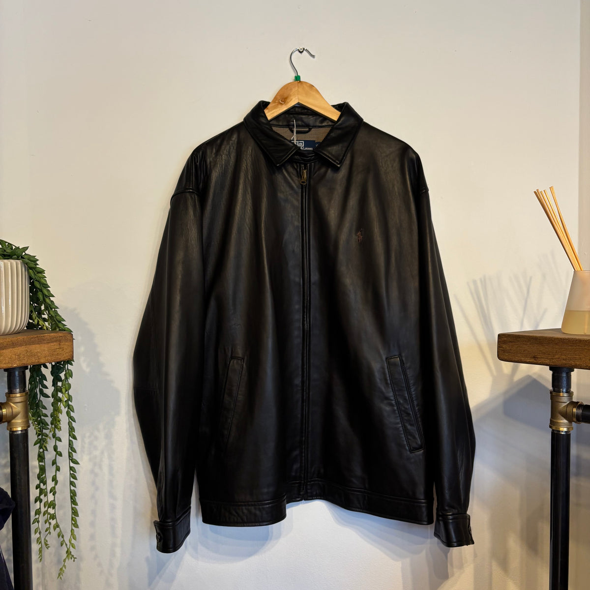 Ralph Lauren Leather Harrington Zip Jacket Black (XL)