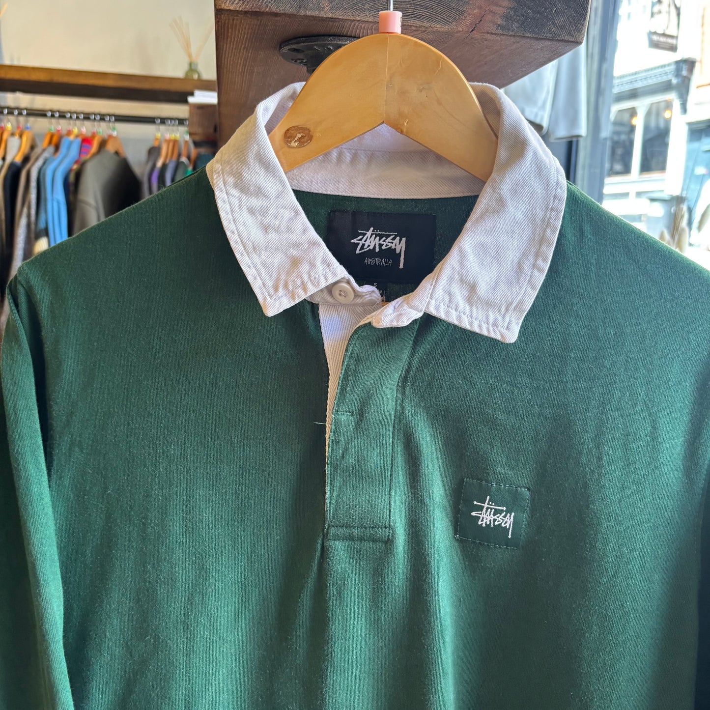 Stussy Longsleeve Rugby Polo Shirt Green (Small)
