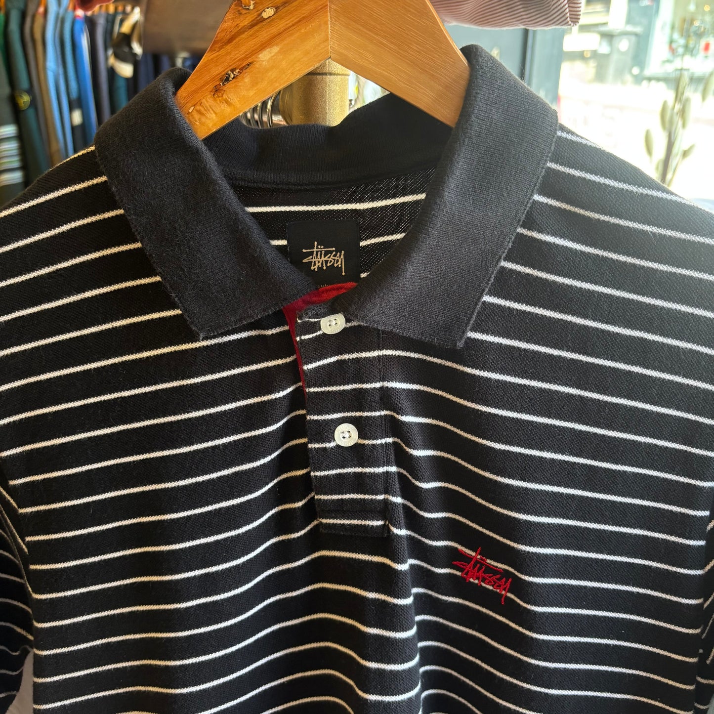 Stussy 2000's Striped Polo Shirt Navy/ White (Small)