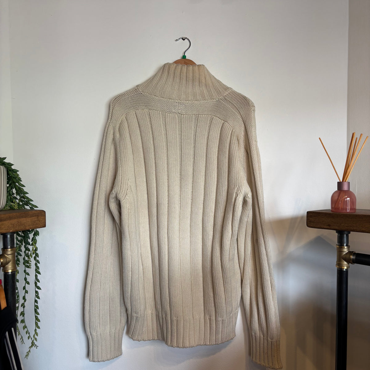 CP Company Chunky Full Zip Cardigan Knit Jumper Cream (XL)