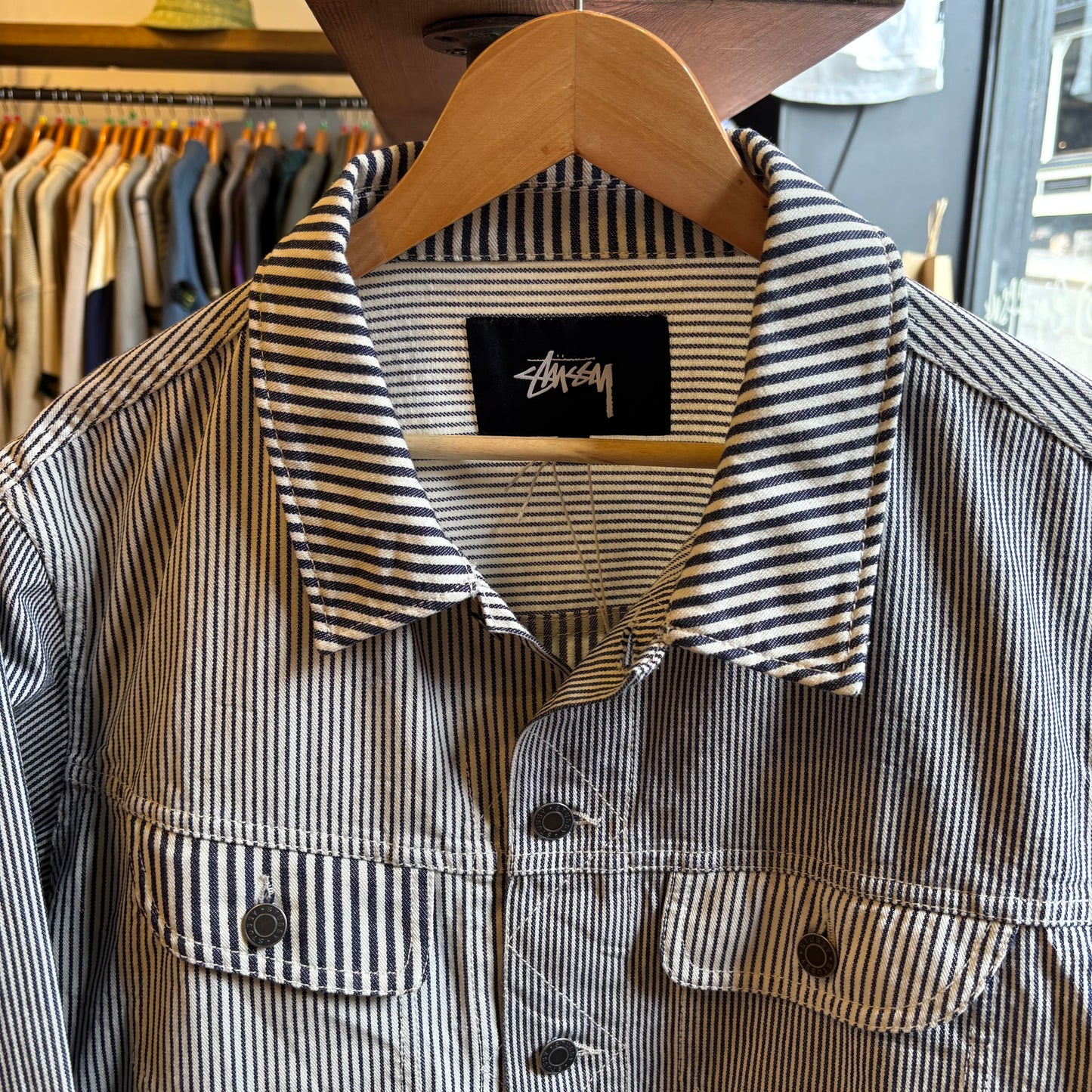Stussy Mixed Stripe Trucker Jacket White/ Blue (Large)