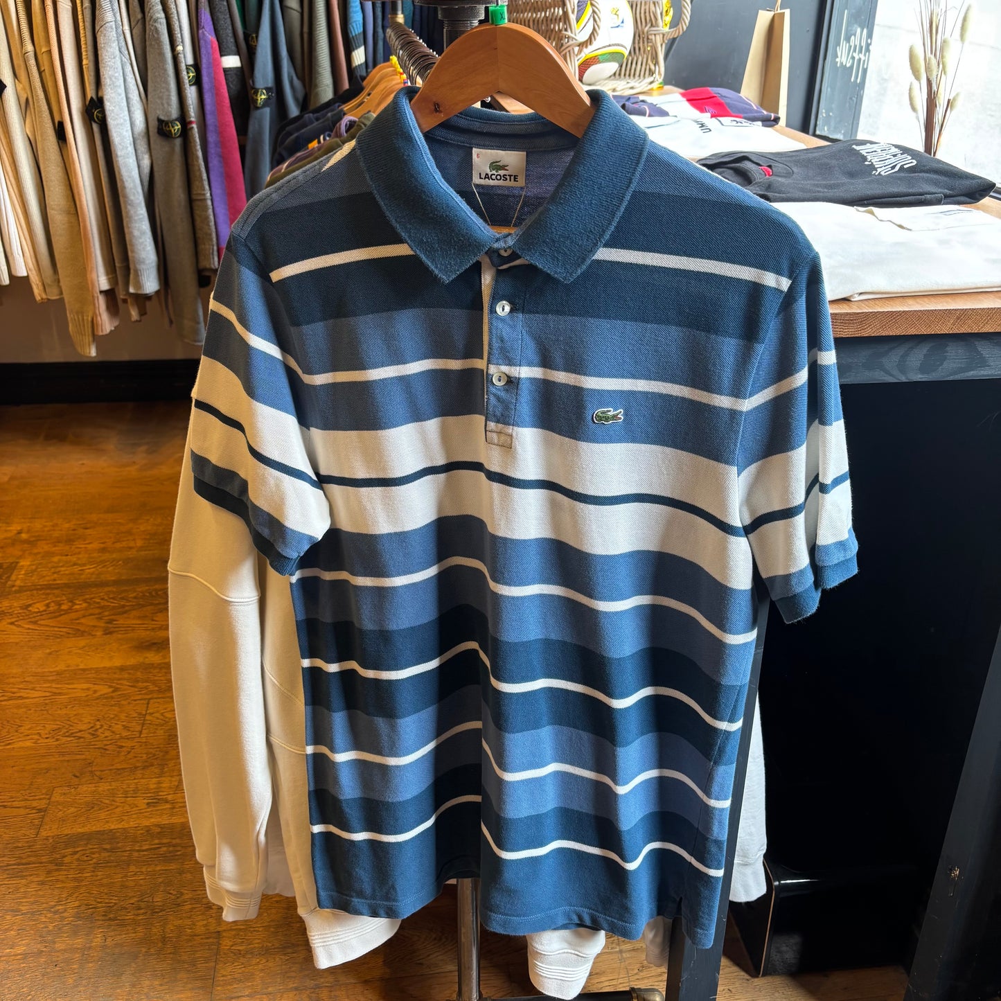 Lacoste Stripe Polo Shirt Blue (XL)