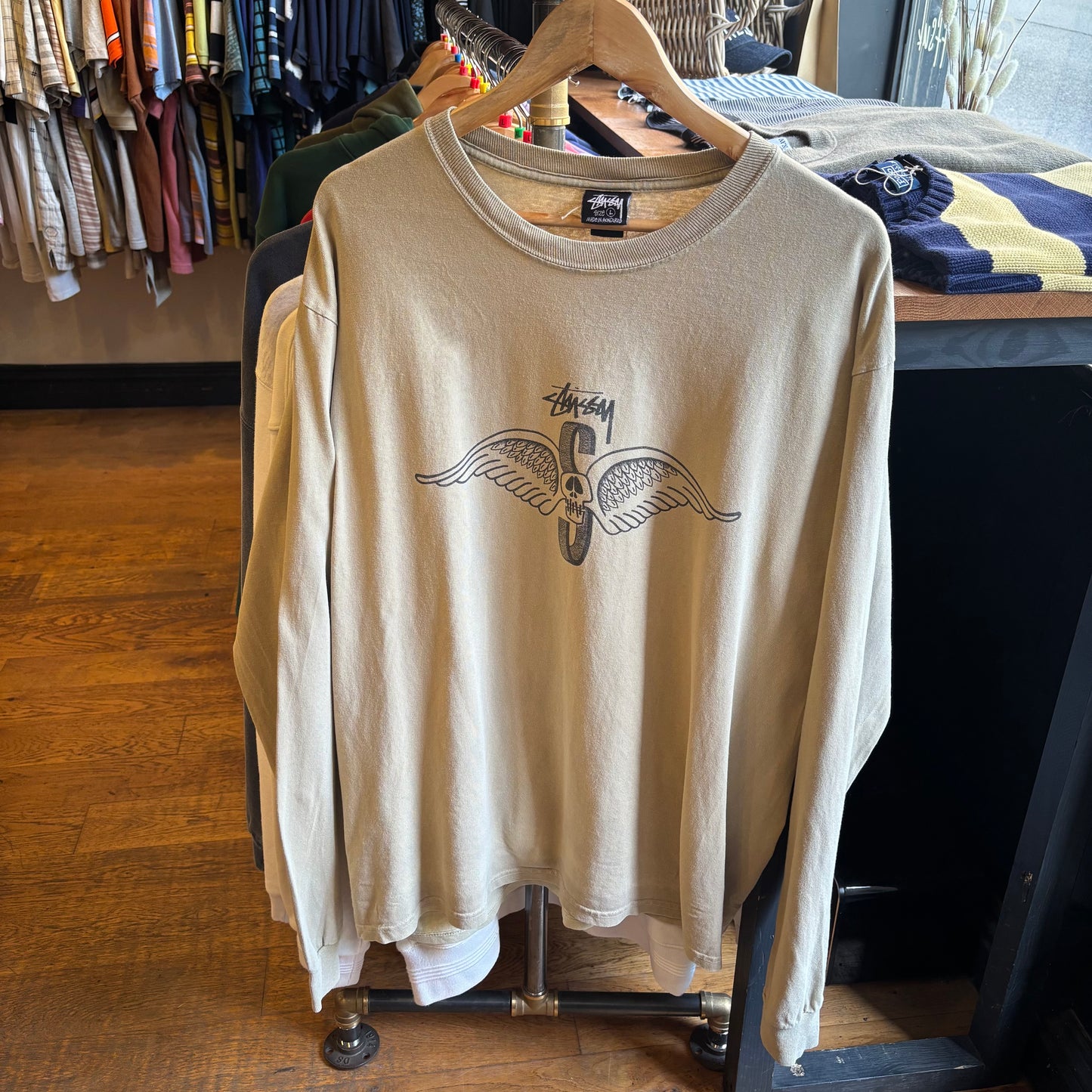 Stussy Skull Wings Longsleeve T-Shirt Beige (Large)