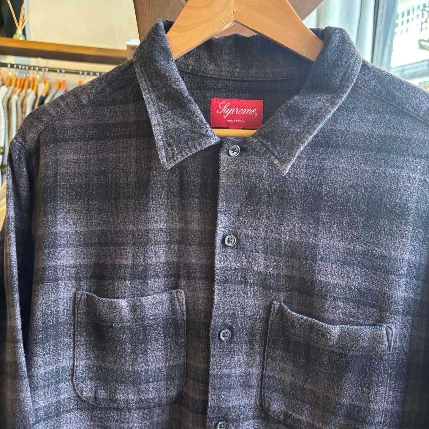 Supreme SS21 Plaid Flannel Longsleeve Shirt Black (Medium)