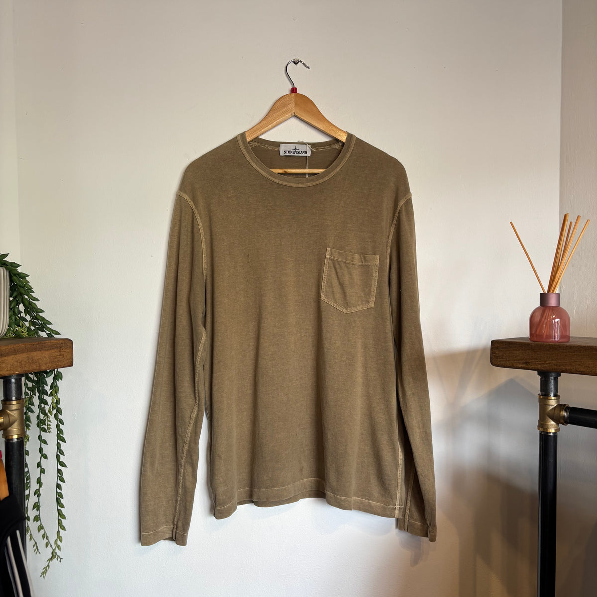 Stone Island S/S 2014 Two Tone Longsleeve T-Shirt Brown (Large )