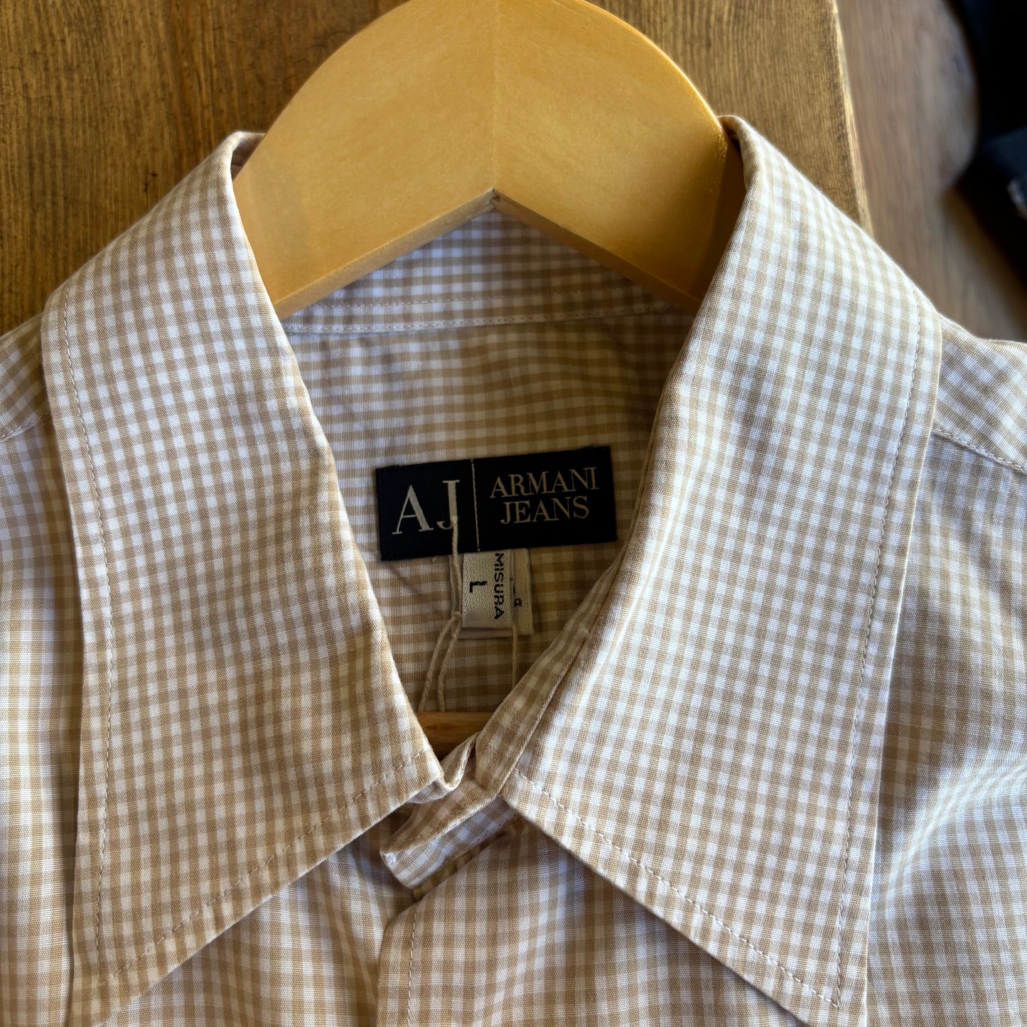 Armani Jeans Plaid Button Up Shirt Beige/ White (Large)