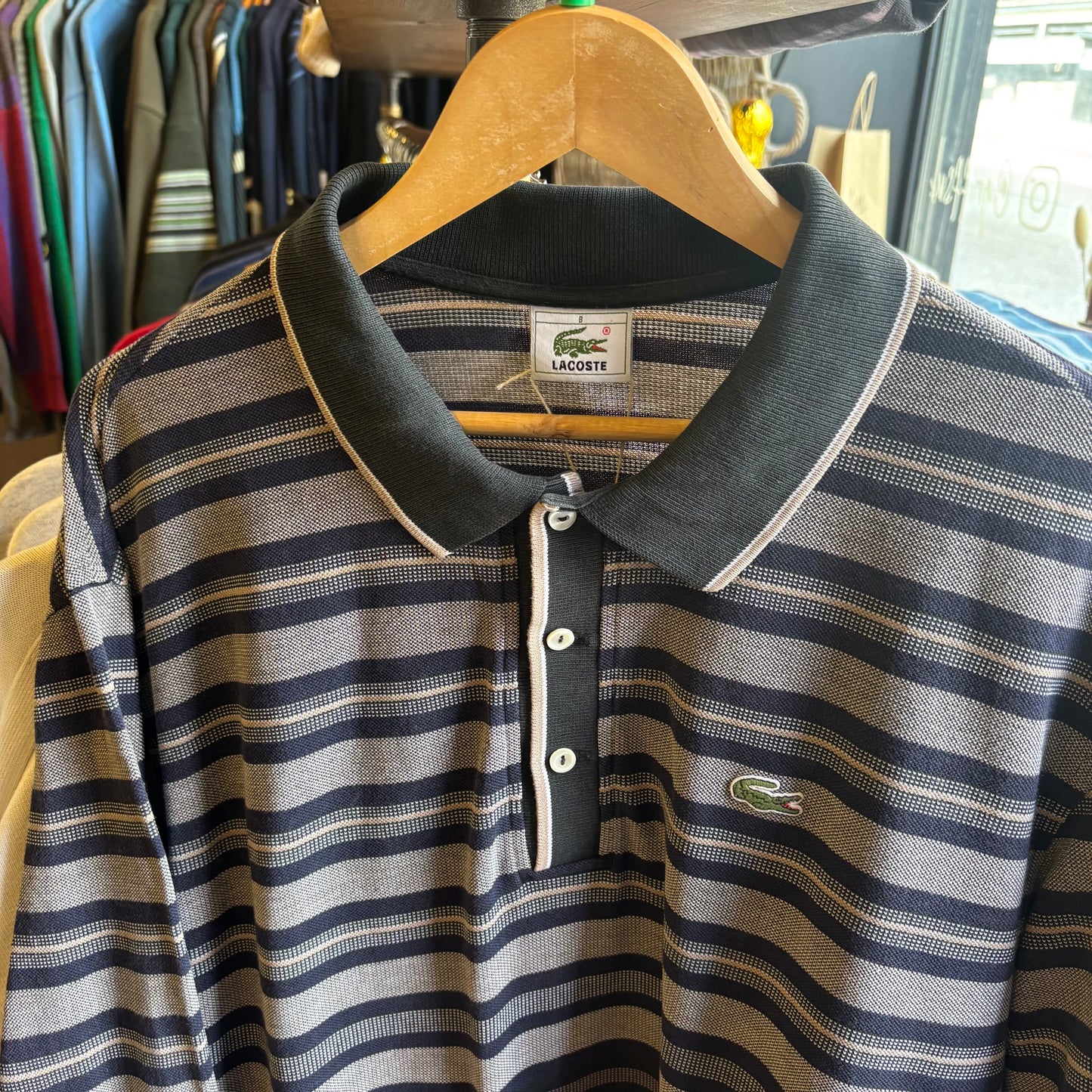 Lacoste Stripe Longsleeve Polo Shirt Navy (XL)