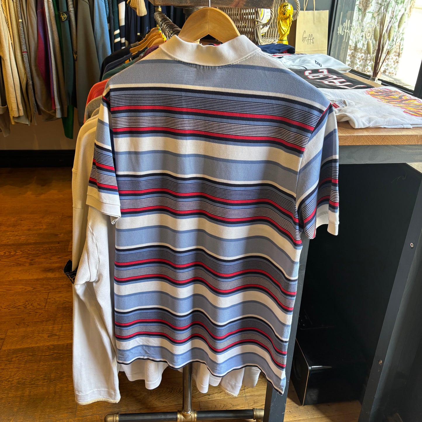Lacoste Stripe Polo Shirt Blue (Large)