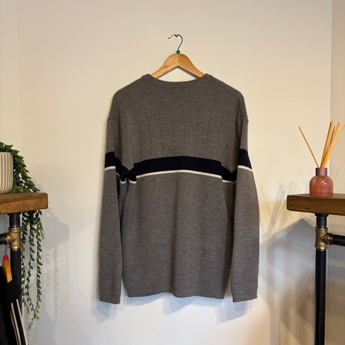 Lacoste Stripe Pullover Knit Jumper Grey (Large)