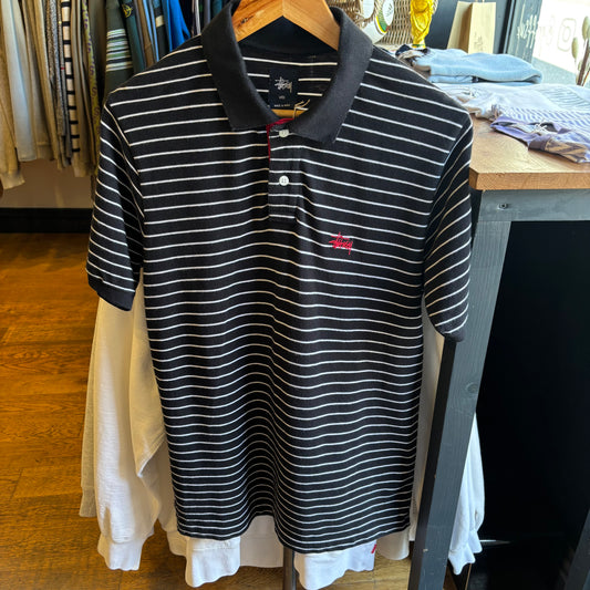 Stussy 2000's Striped Polo Shirt Navy/ White (Small)