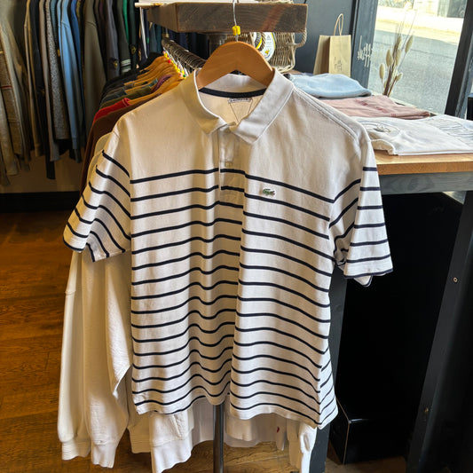 Lacoste Stripe Oversized Crop Polo Shirt White (Medium)