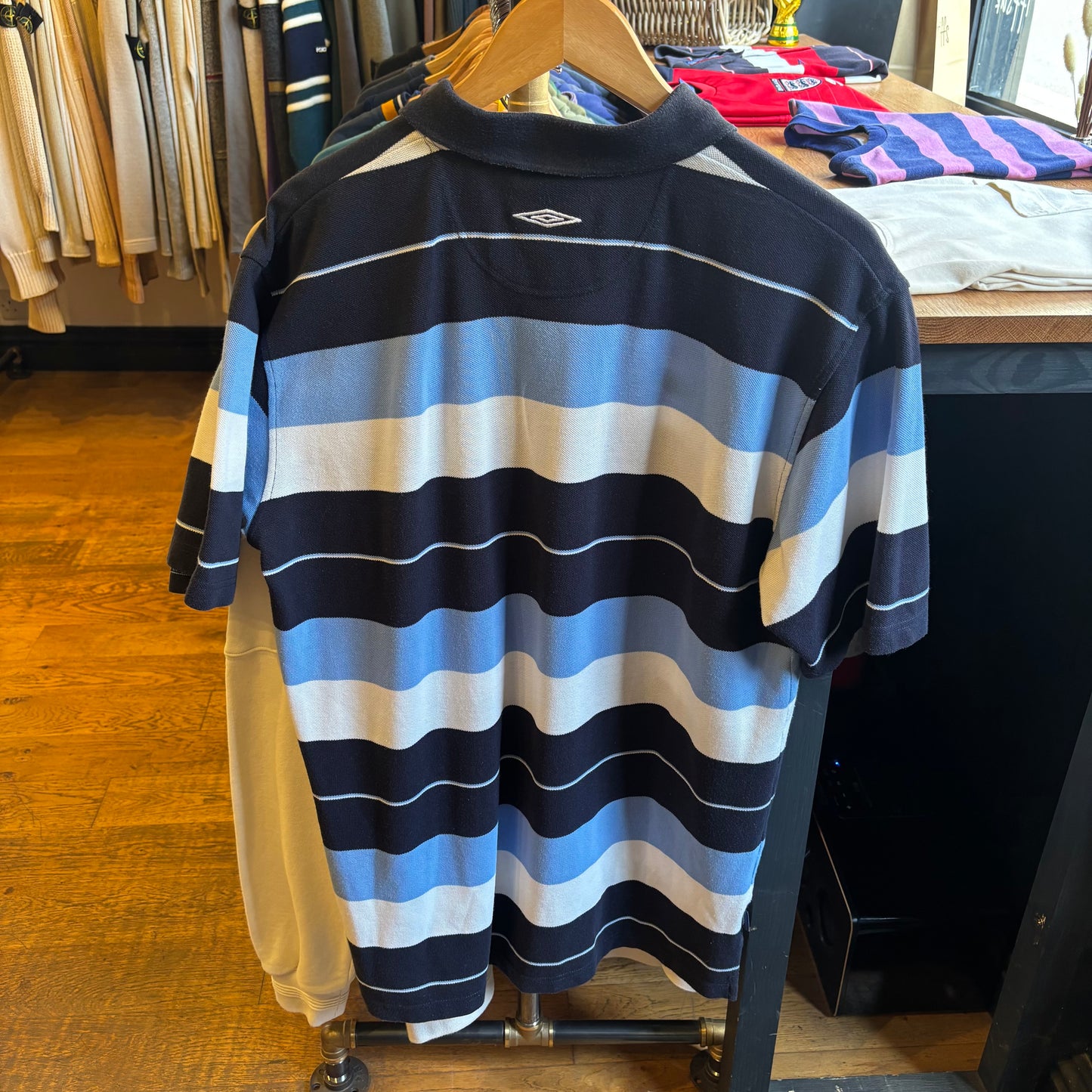 England 2000's Umbro Stripe Polo Shirt Blue (XL)