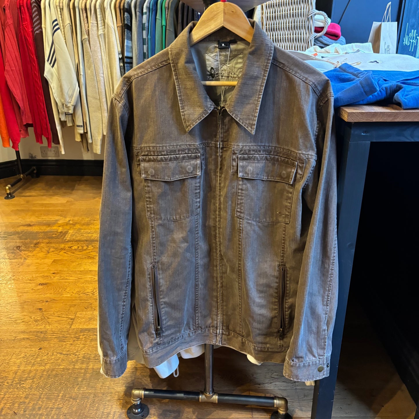 Oakley Y2K Zip Up Denim Jacket Brown (Large)