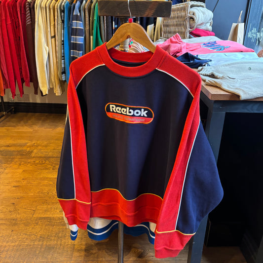 Reebok Athletic Department Spellout Oversized Sweatshirt Navy/ Red (Large)