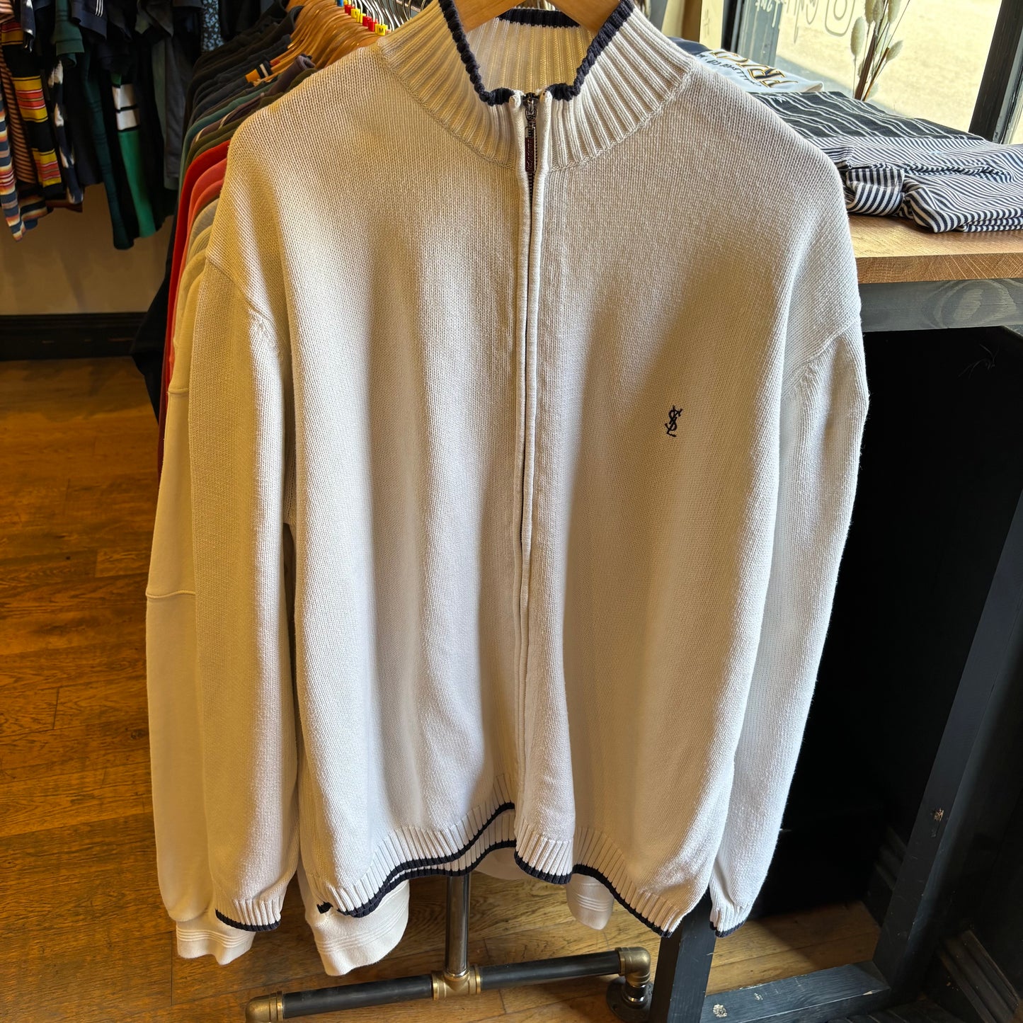 Yves Saint Laurent Full Zip Knit Jumper White (XL)