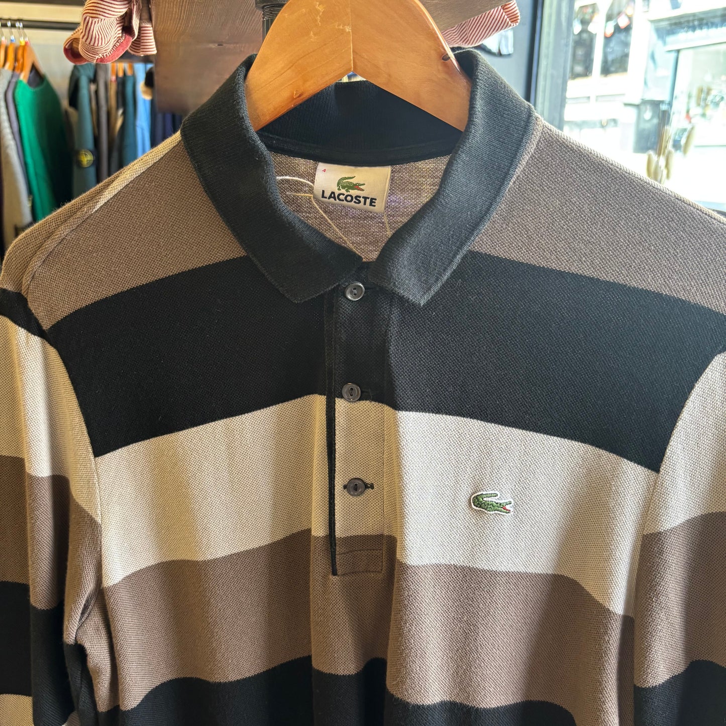 Lacoste Stripe Longsleeve Polo Shirt Black/ Grey (Medium)