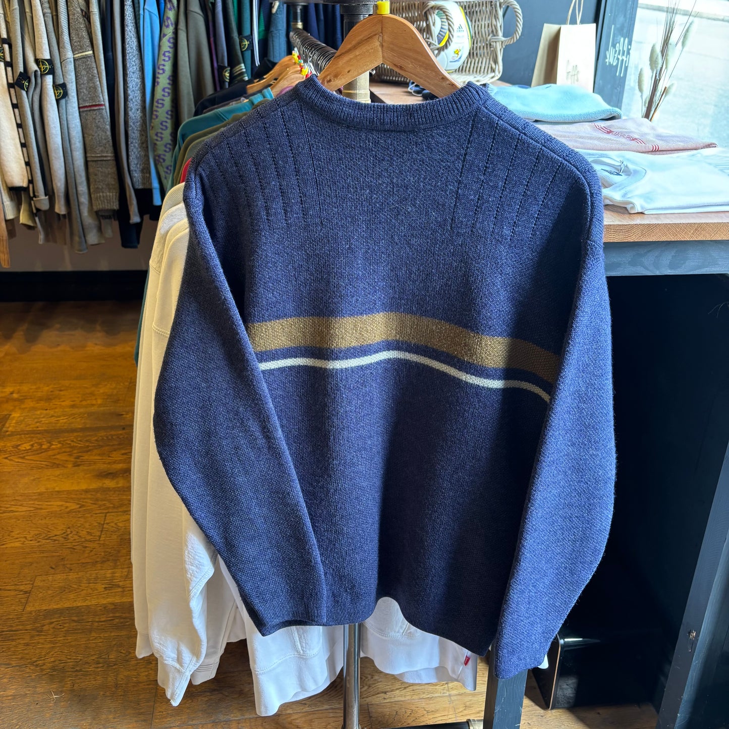 Lacoste Stripe Pullover Knit Jumper Blue (Medium)