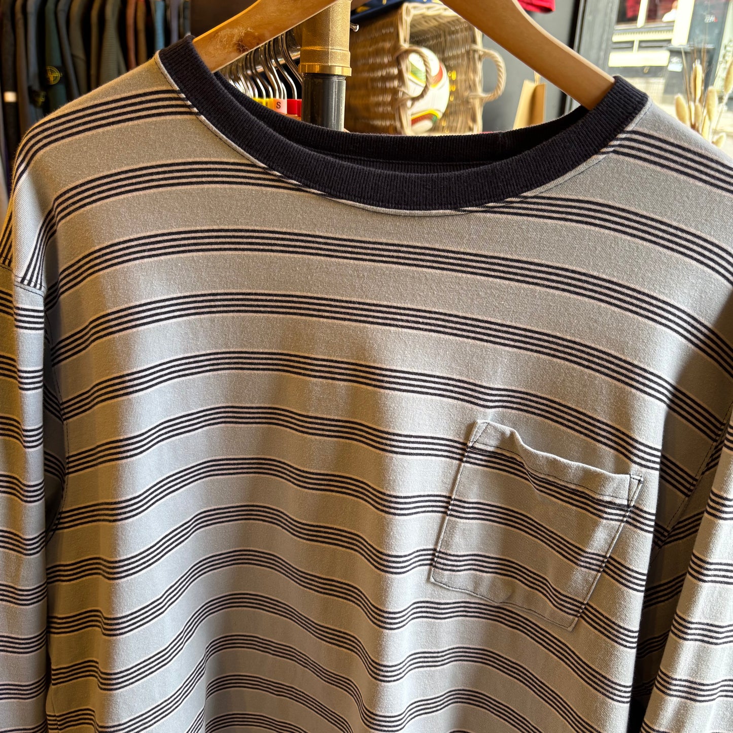 Beams Plus Stripe Longsleeve T-Shirt Grey (XL)