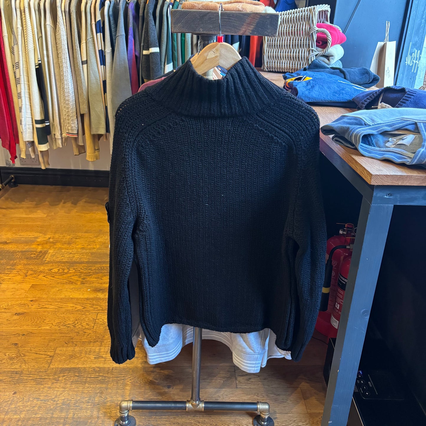 Stone Island 2000's Chunky Full Zip Knit Jumper Black (Large)