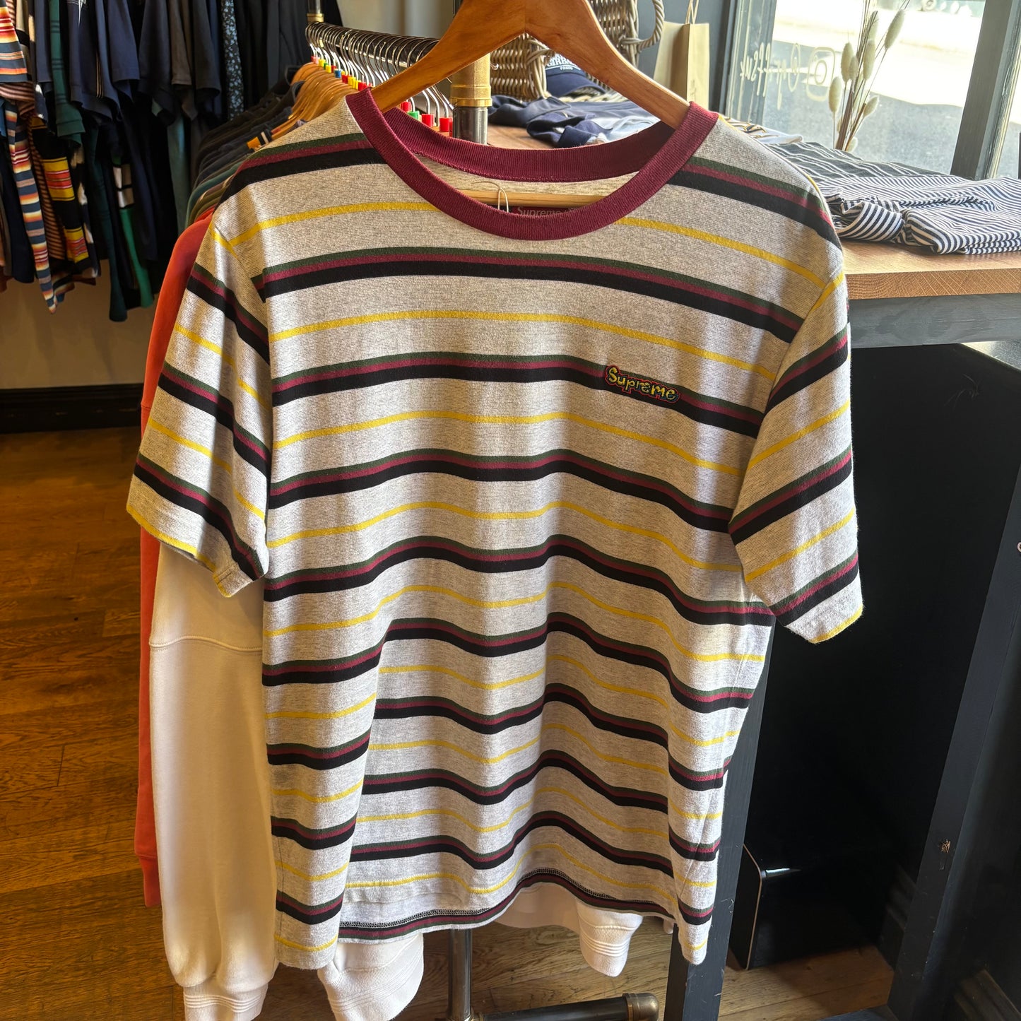 Supreme SS18 Heather Stripe T-Shirt Grey (Large)