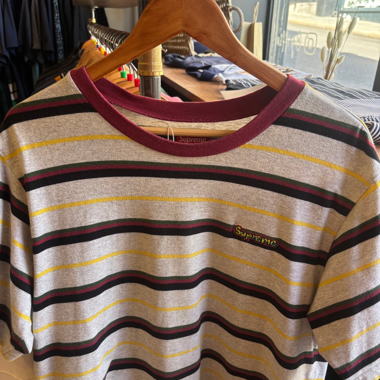 Supreme SS18 Heather Stripe T-Shirt Grey (Large)
