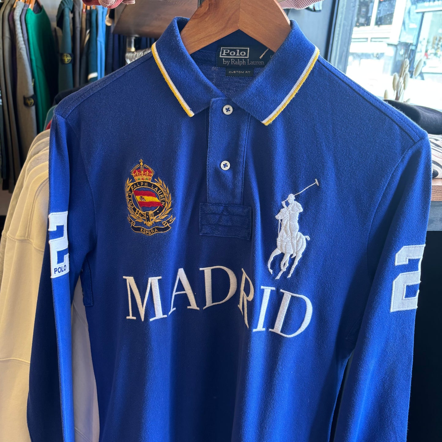Ralph Lauren Madrid Spellout Longsleeve Polo Shirt Blue (Small)