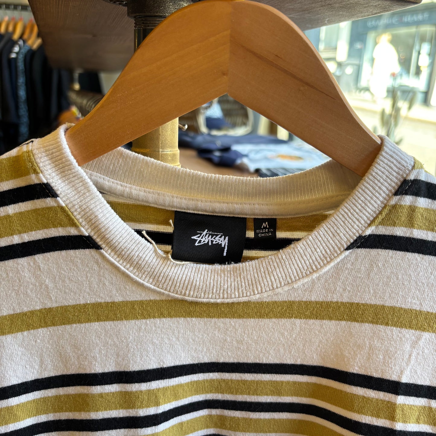 Stussy Alton Stripe Crew T-Shirt Bone (Medium)