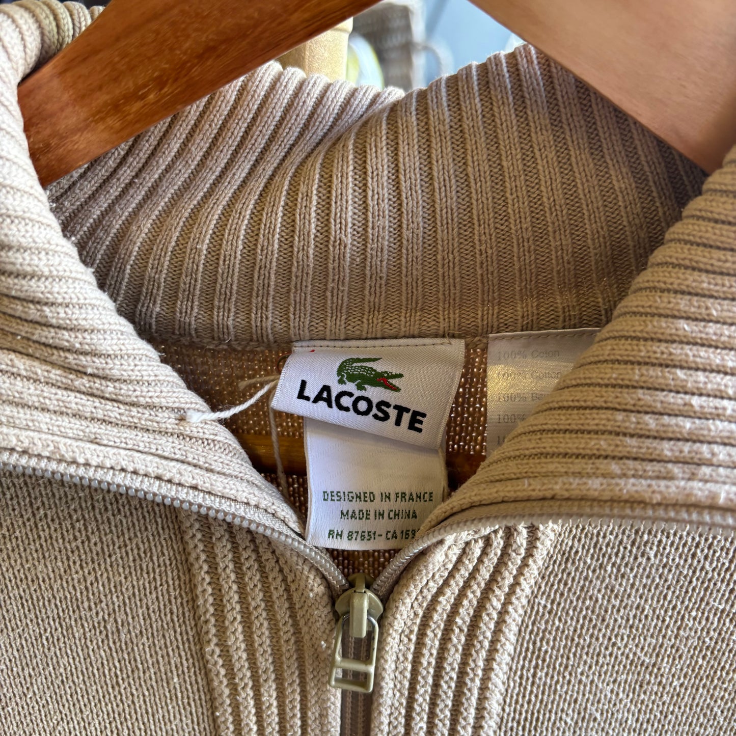 Lacoste Full Zip Knit Jumper Beige (Medium)