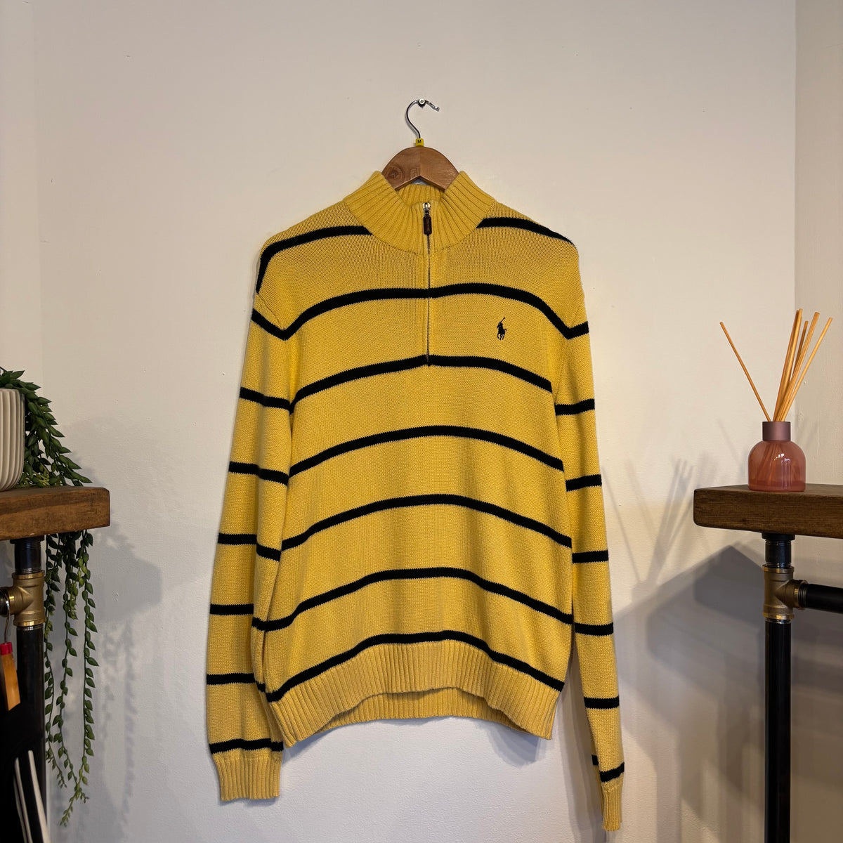 Ralph Lauren Quarter Zip Knit Jumper Yellow/ Navy (Medium)