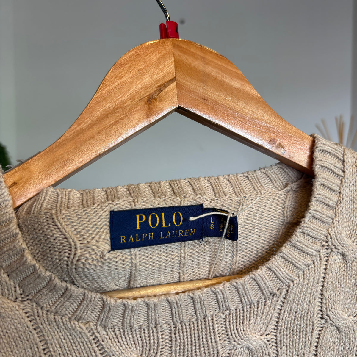 Ralph Lauren Cable Knit Pullover Jumper Beige (Large)