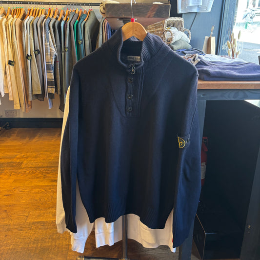 Stone Island AW08 Quarter Button Knit Navy (Large)
