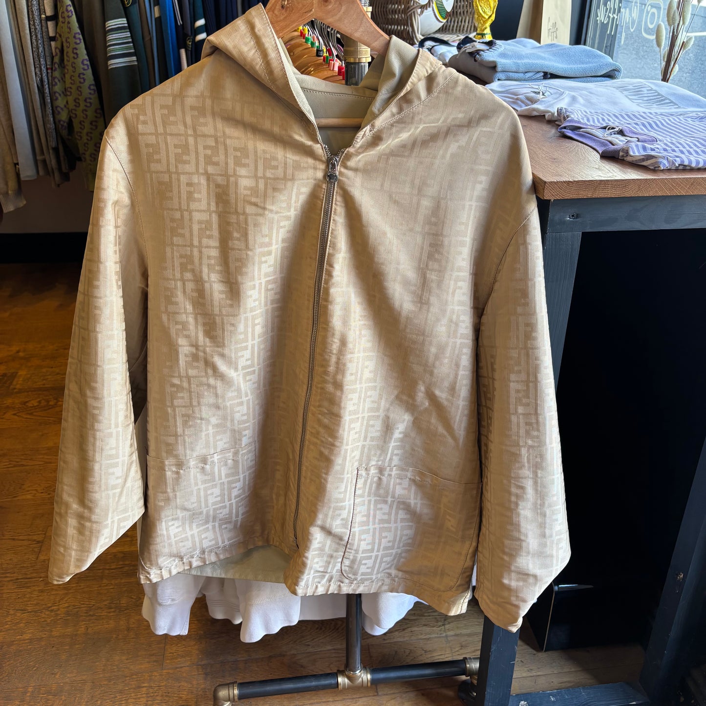 Fendi 90s Reversible Leather Hooded Jacket Cream (Medium)