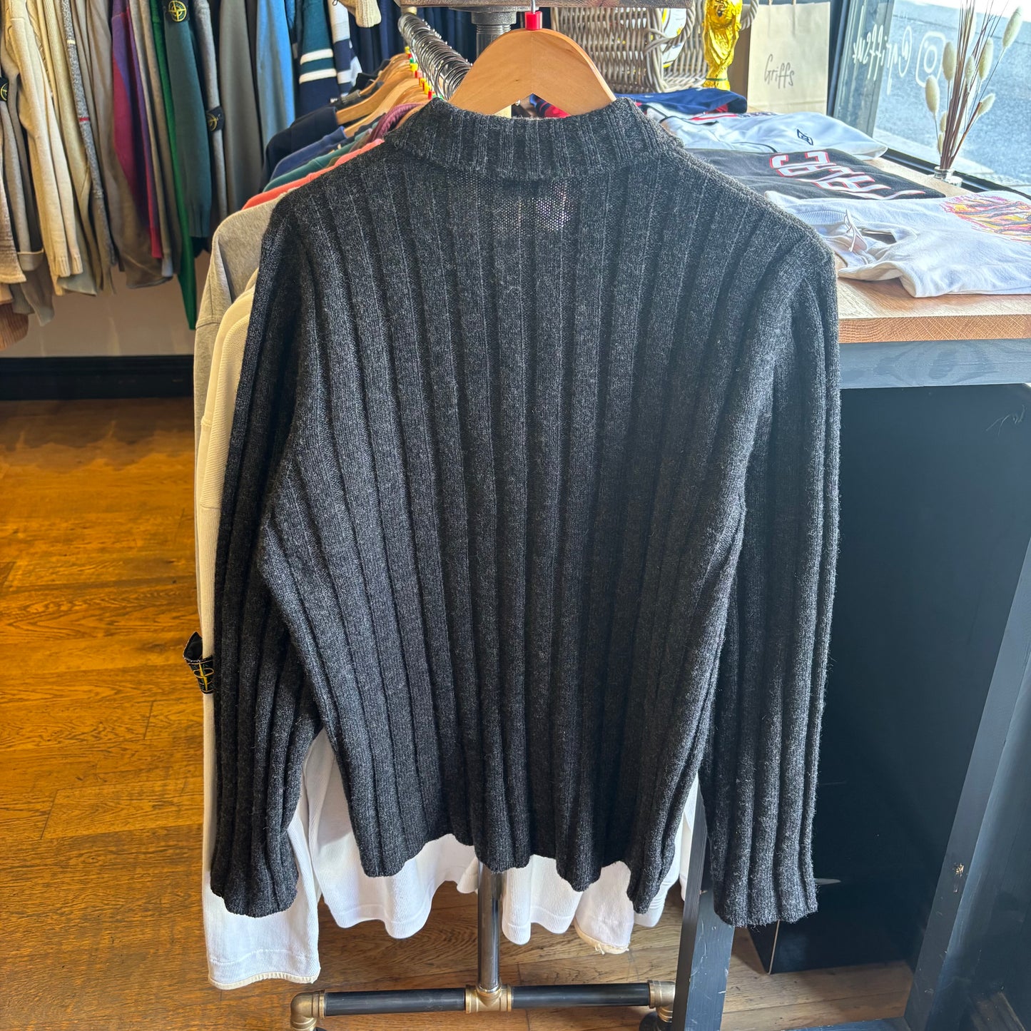 Lacoste Full Zip Stripe Knit Jumper Grey (Large)