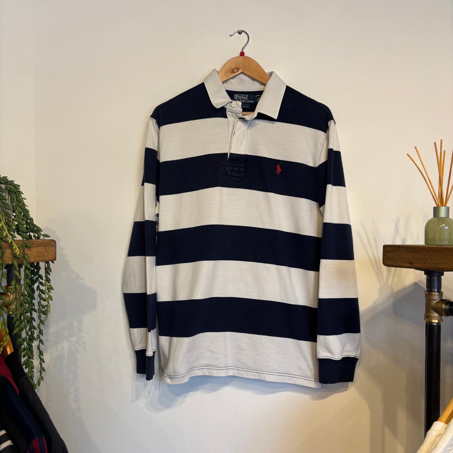 Ralph Lauren Longsleeve Stripe Rugby Shirt Navy/ White (Large)