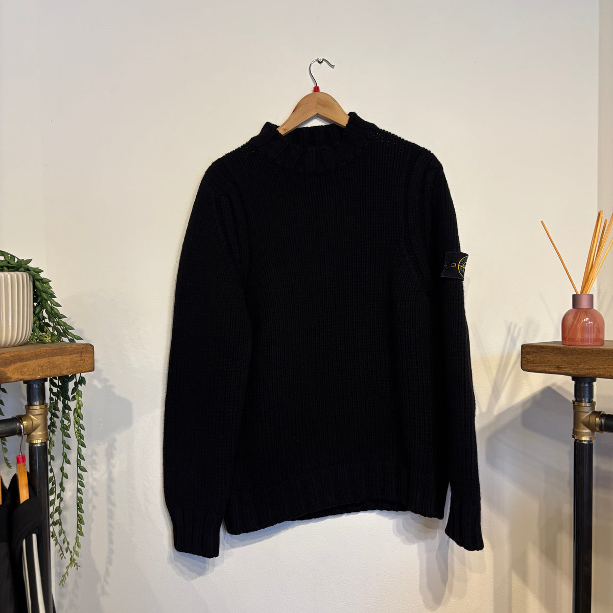 Stone Island 2000s Pullover Chunky Knit Jumper Black (Large)