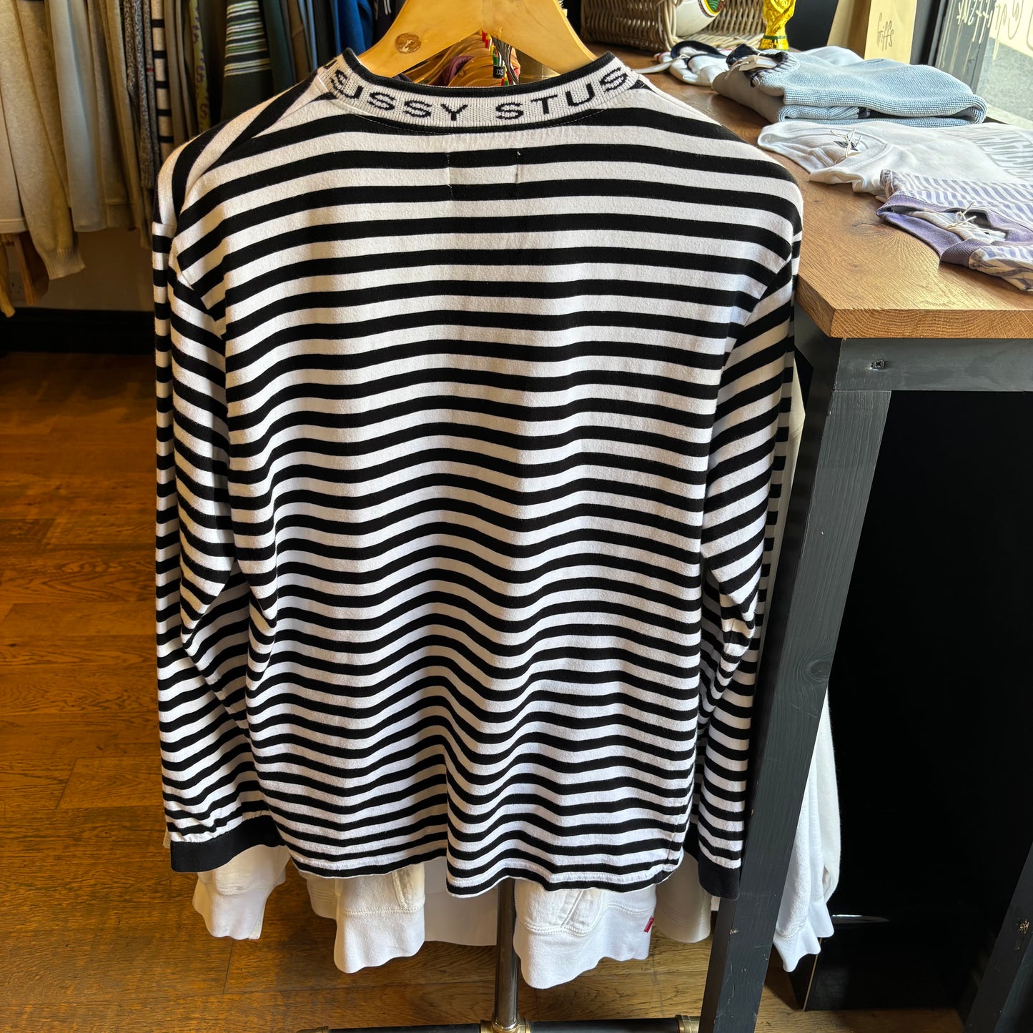 Stussy Jacquard Neck Longsleeve Striped T-Shirt Black/ White (Medium)